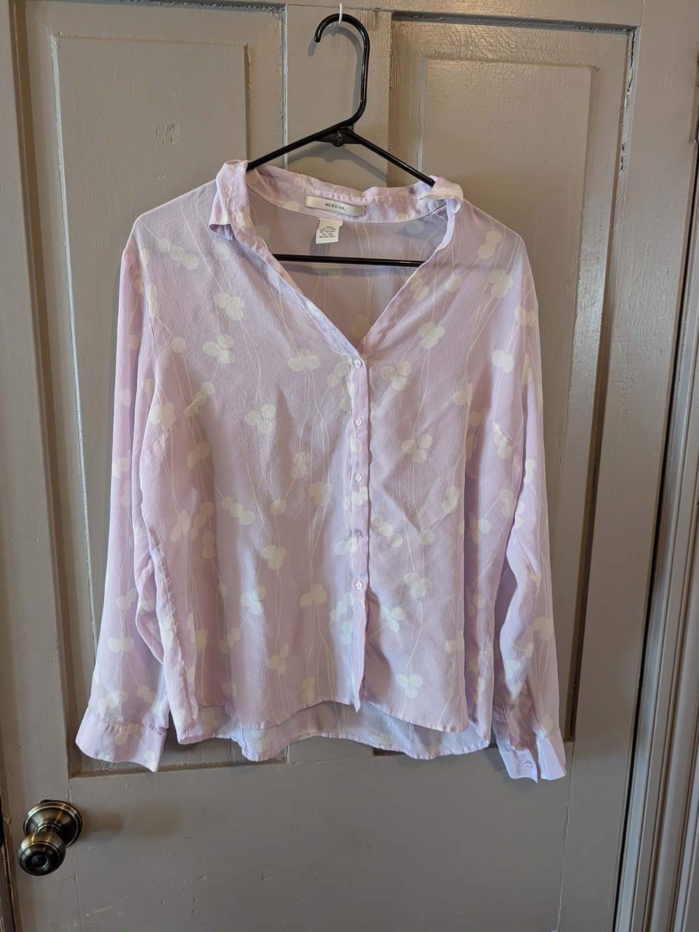 Merona Pale Pink Button-Down Shirt with White Floral Motif